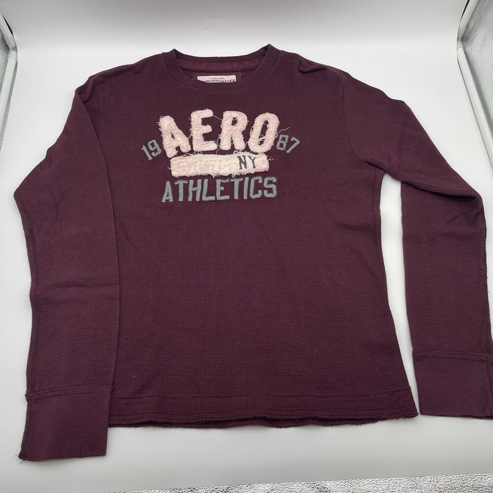 Aeropostale 1987 Athletics Long Sleeve T-Shirt Burgundy Men’s Size L Thermal